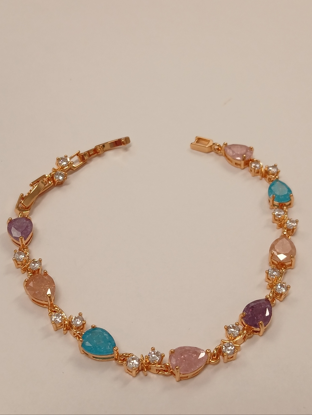 NEW! 18k Rose Gold Plated Multicolor Teardrop Gemstone Bracelet Pretty Bird